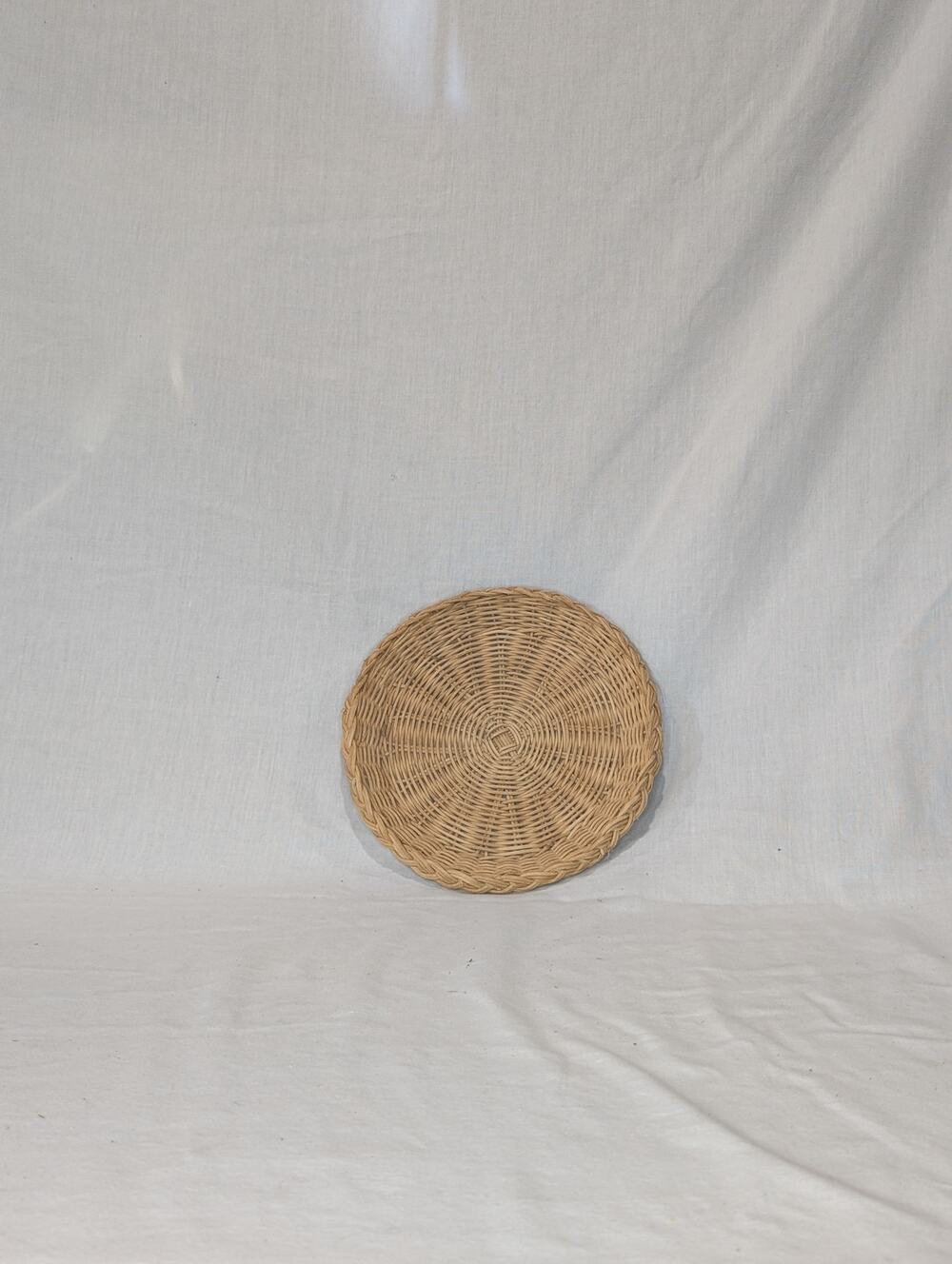 Vintage Round Woven Wicker Tray Shallow Basket Wall Decor Platter Accent